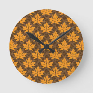 Fall orange and brown maple leaves custom round clock