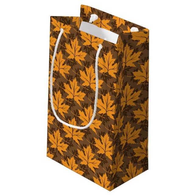 Fall orange and brown maple leaves small gift bag (Back Angled)