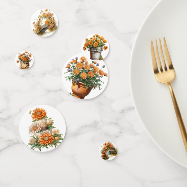FALL ORANGE ASTER FLOWERS IN SCENES CONFETTI (Group)