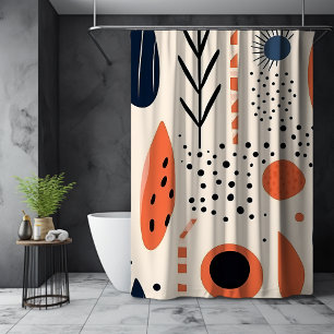 Fall Orange Beige Boho Floral Abstract Shower Curtain