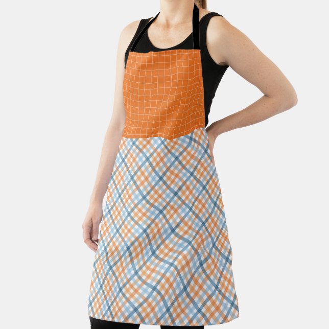FALL ORANGE BLUE WHITE AUTUMN PLAID PATTERNS APRON (Insitu)