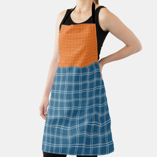 FALL ORANGE BLUE WHITE AUTUMN PLAID PATTERNS APRON (Insitu)