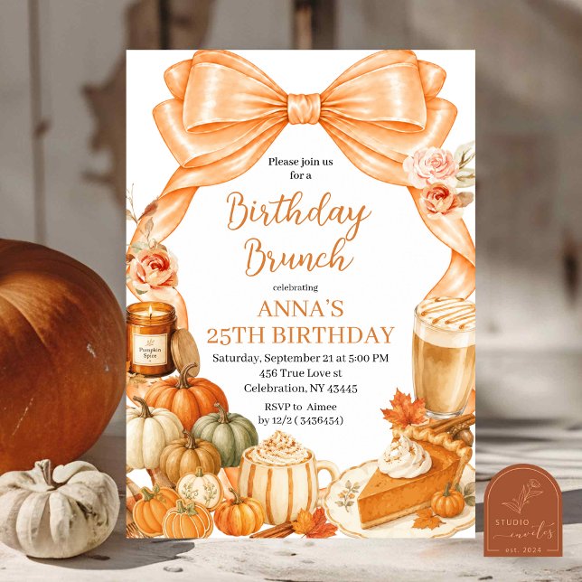Fall Orange Bow Birthday Brunch Invitation (Creator Uploaded)