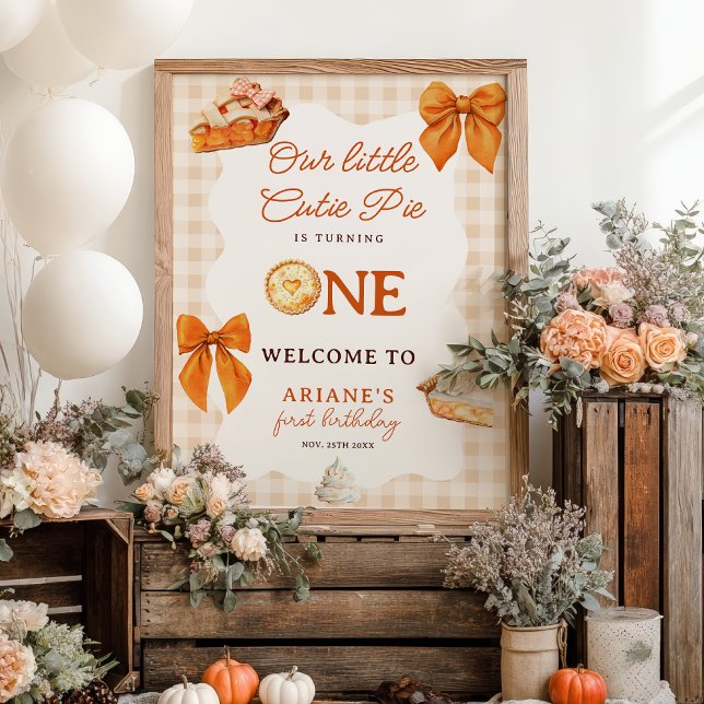 Fall Orange Bow Cutie Pie 1st birthday Welcome Poster (Fall Orange Bow Cutie Pie 1st birthday Welcome Poster)
