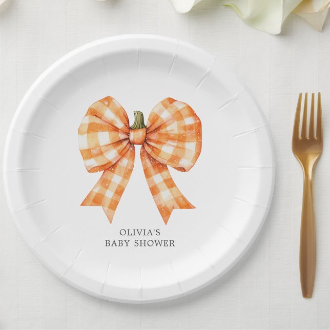 Fall Orange Coquette Bow Baby Shower Paper Plate (Creator Uploaded)