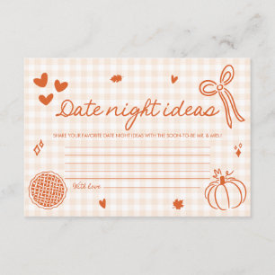Fall Orange Date night ideas Bridal Shower Game Enclosure Card