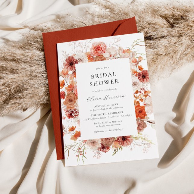 Fall Orange Floral Bridal Shower Invitation (Creator Uploaded)