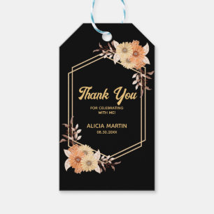 Fall Orange Flower Gold Black Thank You Gift Tags