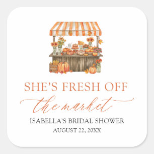 Fall Orange Fresh Off The Market Bridal Shower Square Sticker