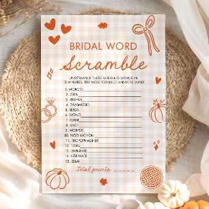 Fall Orange Gingham Bridal Word Scramble Game Invitation