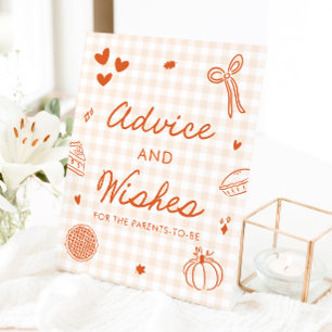 Fall Orange Gingham Cutie Pie Advice and Wishes Pedestal Sign