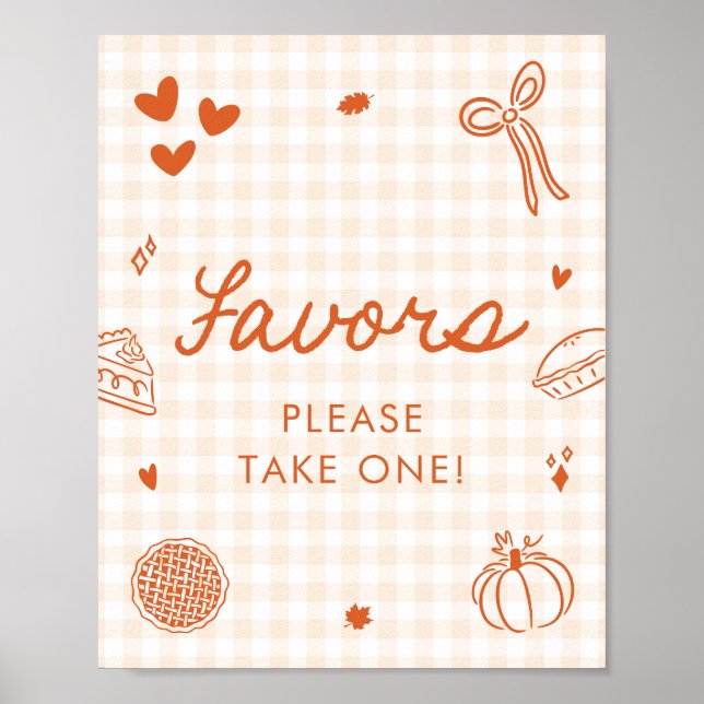 Fall Orange Gingham Cutie Pie Favours Sign (Front)