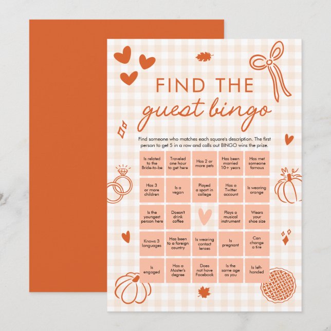 Fall Orange Gingham Find the Guest Bingo Game Invitation (Front/Back)
