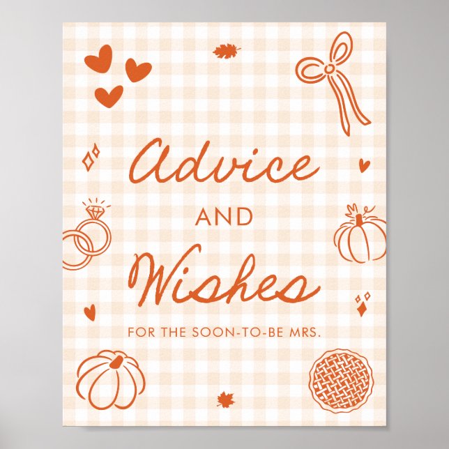Fall Orange Gingham Hand Drawn Advice and Wishes Poster (Front)
