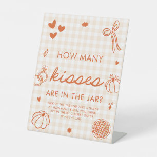 Fall Orange Gingham Hand Drawn How Many Kisses Pedestal Sign
