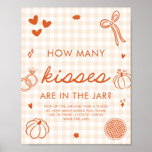 Fall Orange Gingham Hand Drawn How Many Kisses Poster