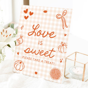 Fall Orange Gingham Hand Drawn Love is Sweet Sign