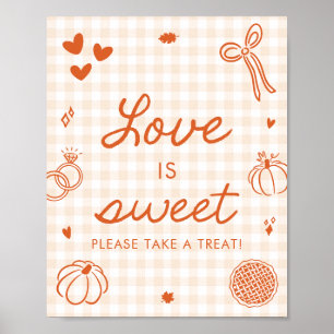 Fall Orange Gingham Hand Drawn Love is Sweet Sign