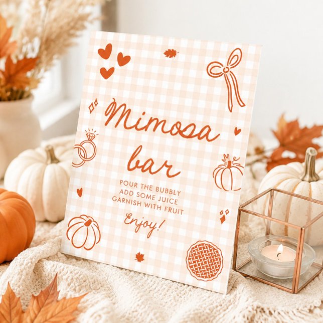Fall Orange Gingham Hand Drawn Mimosa Bar Sign (Fall Orange Gingham Hand Drawn Mimosa Bar Sign)