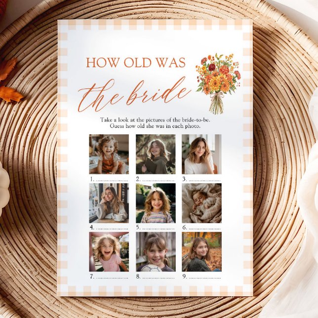 Fall Orange Gingham How Old Was The Bride Game Invitation (Fall Orange Gingham How Old Was The Bride Game)
