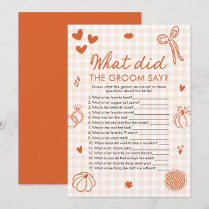 Fall Orange Gingham What Did The Groom Say Game Invitation