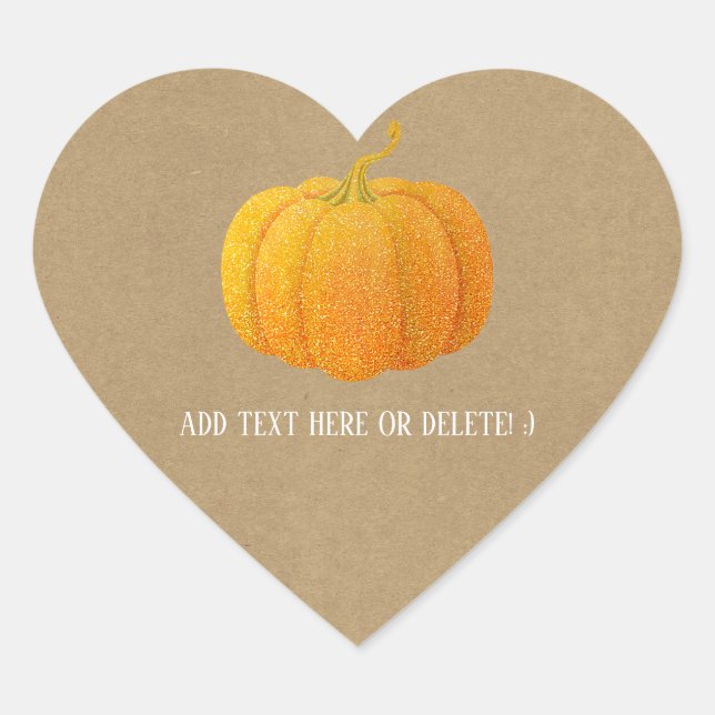 Fall Orange Glittered Glitter Autumn Pumpkin Kraft Heart Sticker (Front)