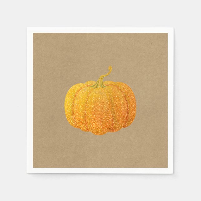 Fall Orange Glittered Glitter Autumn Pumpkin Kraft Napkin (Front)