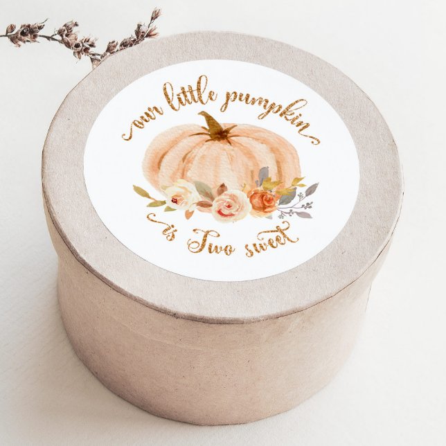 Fall orange  gold little pumpkin is two sweet classic round sticker (Creator Uploaded)