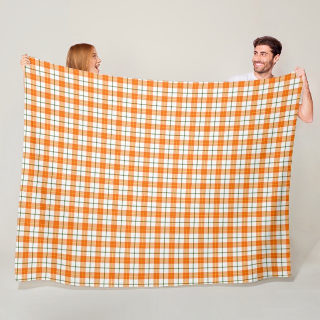 FALL ORANGE GREEN WHITE PLAID PATTERNS FLEECE BLANKET (In Situ)