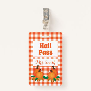 Fall orange Hall Pass with Name ID Badge