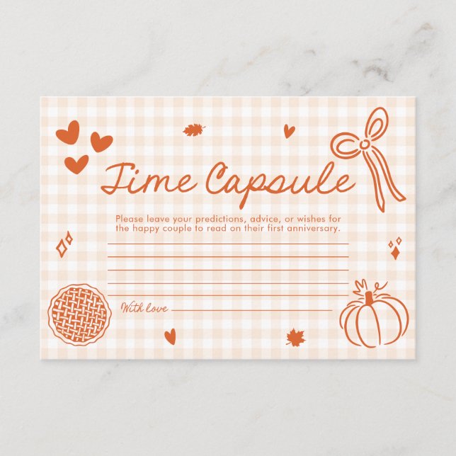 Fall Orange Hand Drawn Time Capsule Bridal Game Enclosure Card (Front)