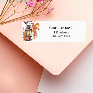 Fall orange lantern tree leaves return address label
