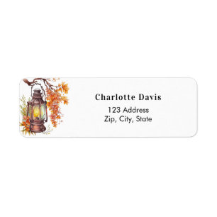 Fall orange lantern tree leaves return address label