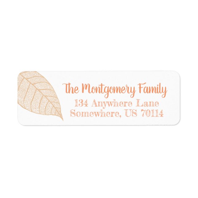 Fall Orange Leaf Skeleton | Personalised Return Address Label (Front)