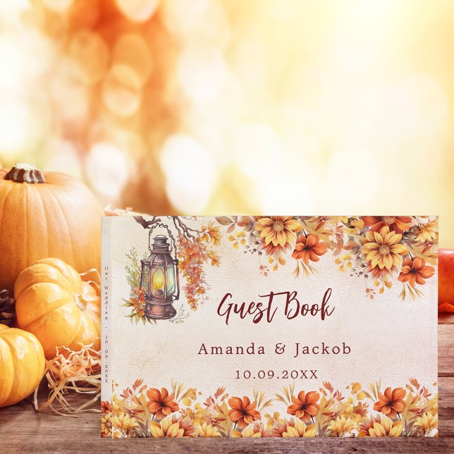 Fall orange leaves lantern country wedding guest book (Creator Uploaded)