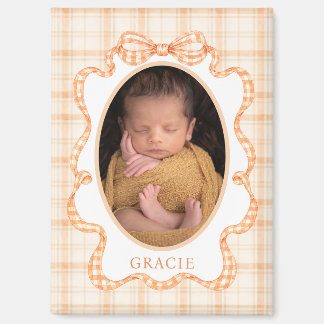 Fall Orange Plaid Baby Photo Magnet