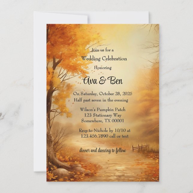Fall Orange Tree Rustic Wedding Celebration Invitation (Front)