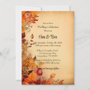 Fall Orange Trees Rustic Wedding Celebration Invitation