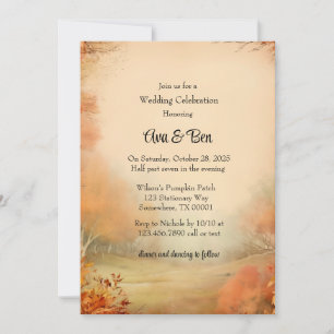 Fall Orange Trees Rustic Wedding Celebration Invitation