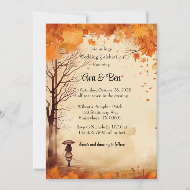 Fall Orange Trees Rustic Wedding Celebration Invitation (Front)