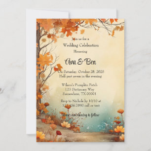 Fall Orange Trees Rustic Wedding Celebration Invitation