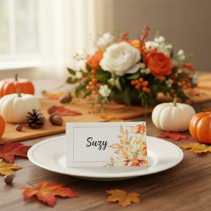 Fall orange watercolor floral place card
