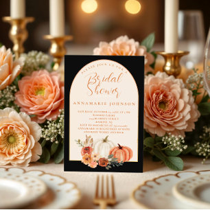 Fall Orange & White Pumpkins Florals on Black  Invitation
