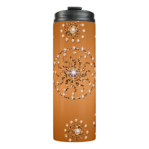 FALL ORANGE WITH SILVER JEWEL LOOK PATTERNS THERMAL TUMBLER