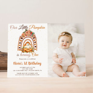 Fall Our Little Pumpkin 1st Birthday Party Photo Invitation