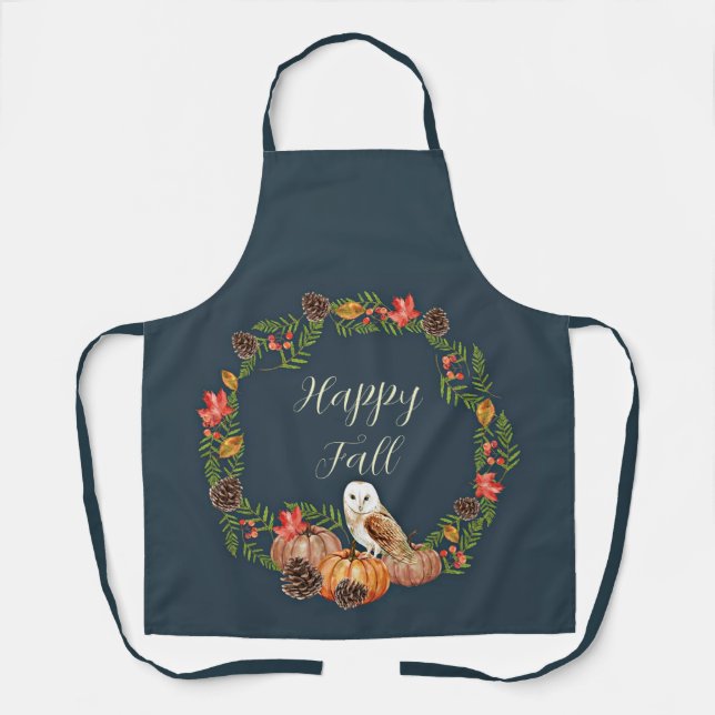 Fall owl and pumpkins with customisable text  apron (Front)
