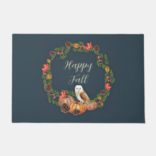 Fall owl and pumpkins with customisable text  doormat