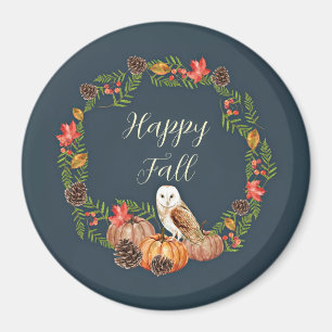 Fall owl and pumpkins with customisable text magnet