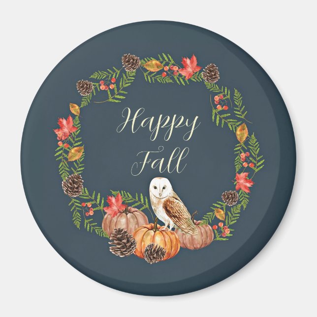 Fall owl and pumpkins with customisable text  magnet (Front)