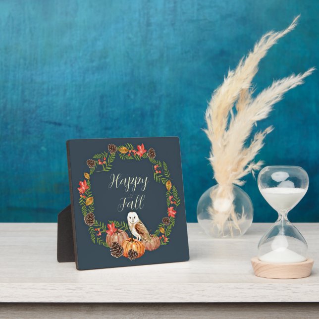 Fall owl and pumpkins with customisable text  plaque (Insitu)